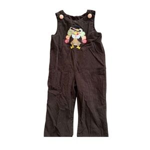 Brown Kids Overalls Smocked with Turkey Design